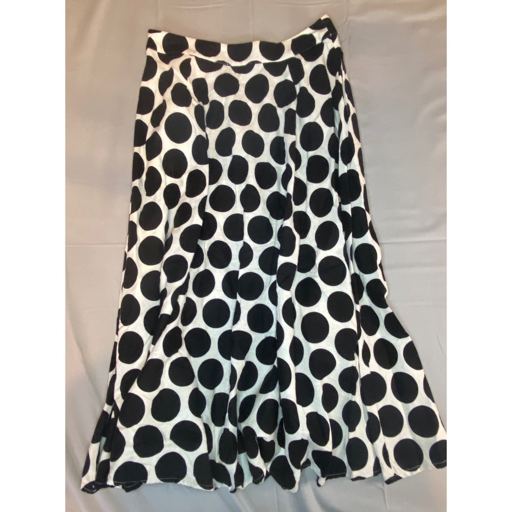 Who What Wear Polka Dot Skirt Womens 2 Black White Excellent Linen Blend Midi
